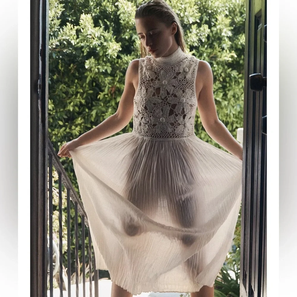 Zara Floral Embroidery Combination Dress - Picture 5 of 11